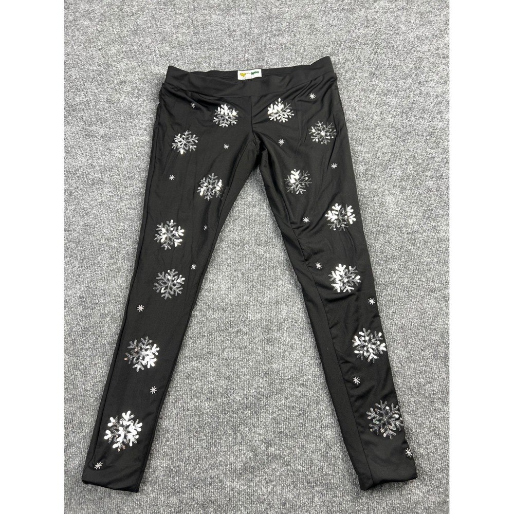Tipsy Elves Black Sequin Snowflake Holiday Leggings Womens Medium Christmas